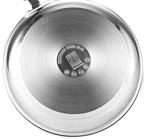 Cook N Home Sartén para saltear, con tapa, de acero inoxidable, 25.4 cm, Plateado, 3-Qt, 1
