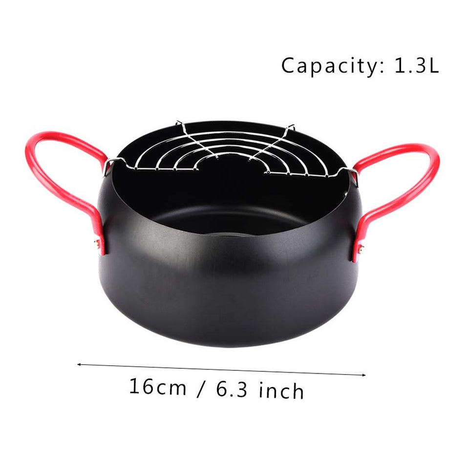 Olla Freidora, Sartén Olla de la freidora, cocina doméstica de 6 pulgadas, freidora, olla redonda con filtro de aceite para cocina de inducción y gas