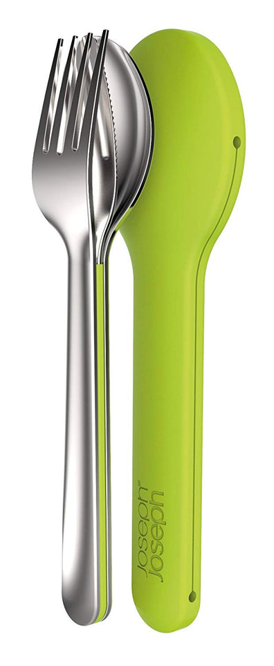 Joseph Joseph GoEat Recipiente compacto 2-en-1 para alimentos, Set de cubiertos, Verde