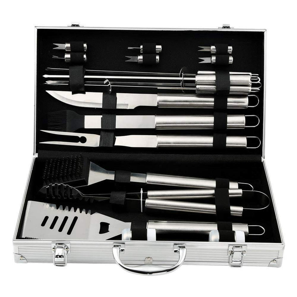 Sonolife - Set de 18 Utensilios y Cubiertos Profesional para Asador Carne Asada en Acero Inoxidable