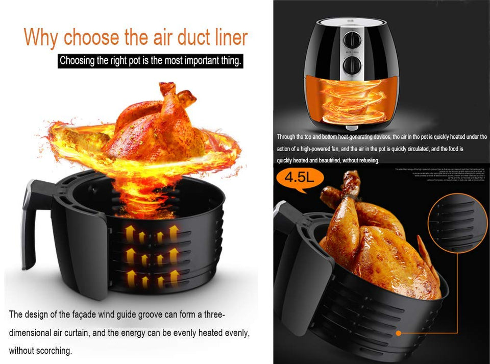 Yxian Freidora de Aire de 4.5L, freidoras de Aire Caliente, Horno, Cocina sin ollas, sartén fácilmente Desmontable, 1400W