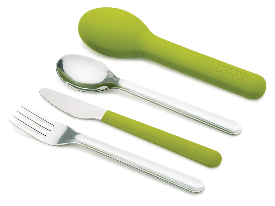 Joseph Joseph GoEat Recipiente compacto 2-en-1 para alimentos, Set de cubiertos, Verde