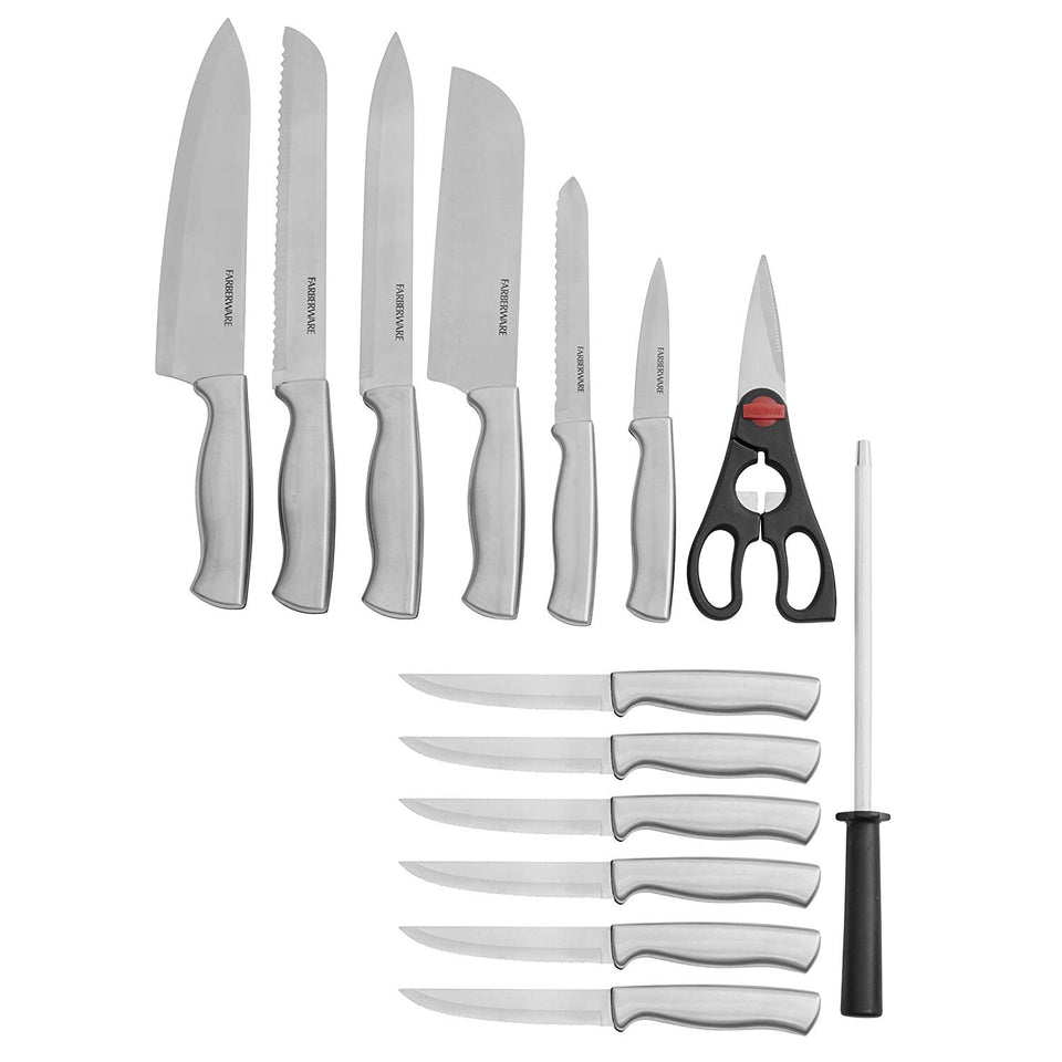 Farberware Juego de cuchillos de acero inoxidable con bloque para almacenamiento, 15 piezas