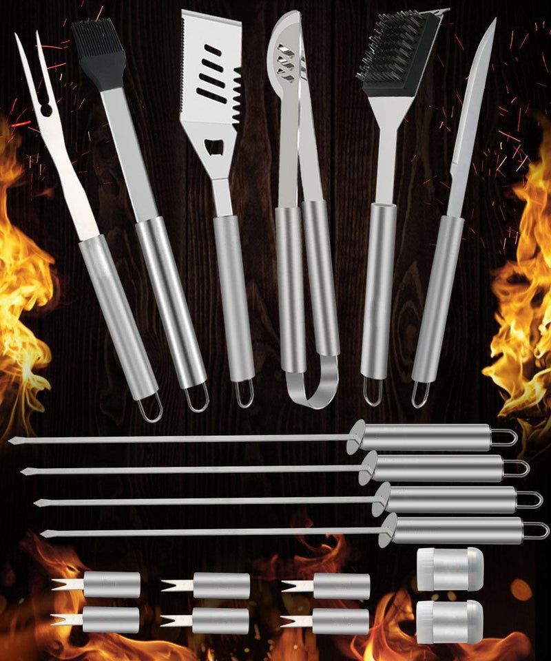 Sonolife - Set de 18 Utensilios y Cubiertos Profesional para Asador Carne Asada en Acero Inoxidable