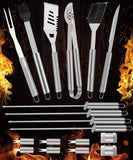Sonolife - Set de 18 Utensilios y Cubiertos Profesional para Asador Carne Asada en Acero Inoxidable
