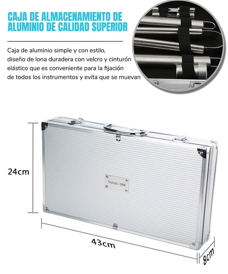 Sonolife - Set de 18 Utensilios y Cubiertos Profesional para Asador Carne Asada en Acero Inoxidable