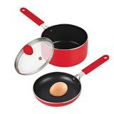 Cook N Home Sartén y olla con tapa pequeños, antiadherentes, 13.97 cm, Rojo, 1