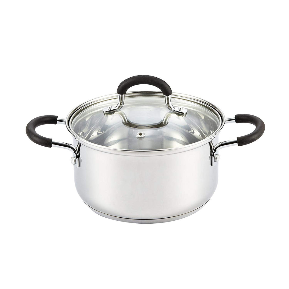 Cook N Home Sartén para saltear, con tapa, de acero inoxidable, 25.4 cm, Plateado, 3-Qt, 1