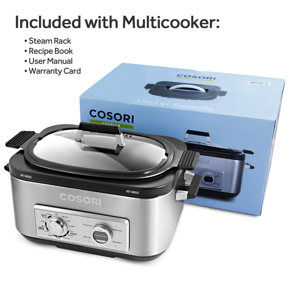 Cosori 6 Qt 11 en 1 programable multi cocina, olla lenta, arroz, café, sartén, caldera, steamer, yogurt Maker con retardo y función de mantener caliente, 86 ° a 400 °F, incluye libro de recetas, acero inoxidable (CP001-SC)