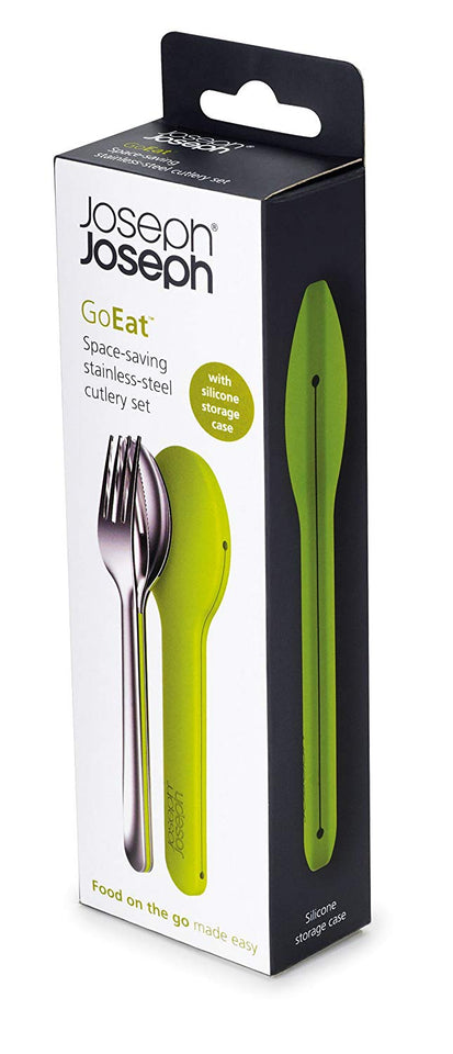 Joseph Joseph GoEat Recipiente compacto 2-en-1 para alimentos, Set de cubiertos, Verde