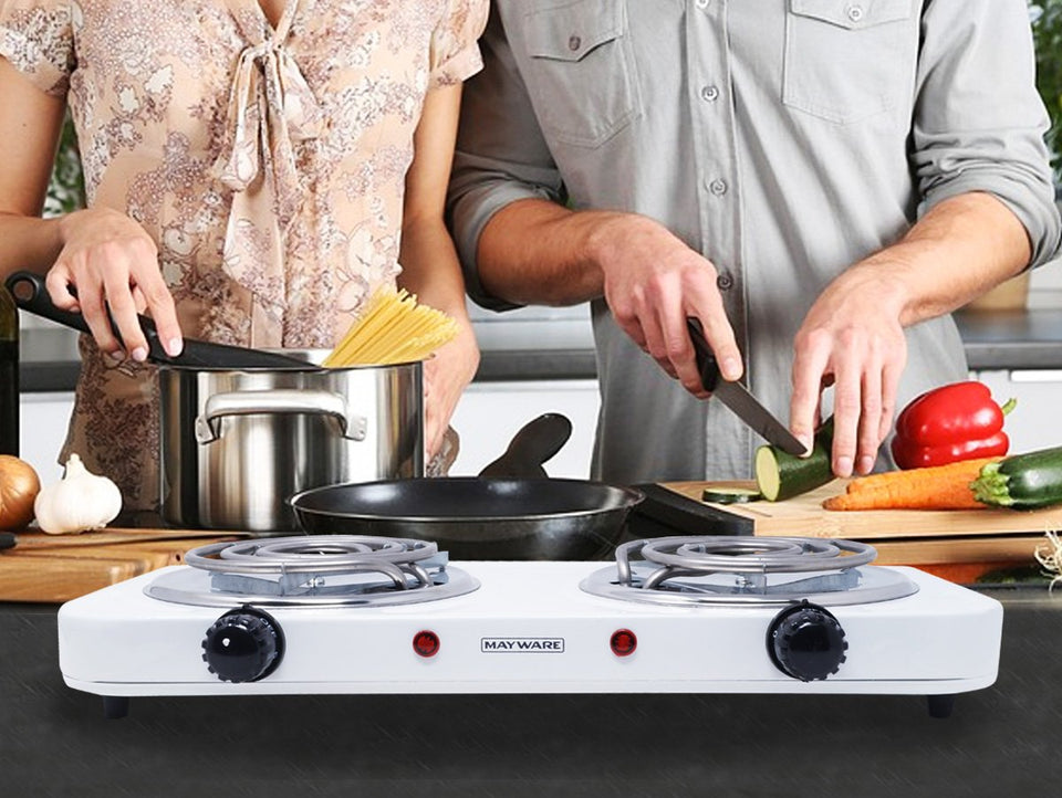 Mayware HY2000A Parrilla Eléctrica Doble, color Blanco