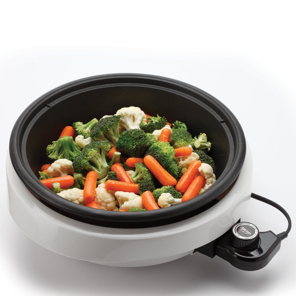 Aroma Housewares ASP-137 - Olla con plancha de parrilla (2.8 litros, 25.4 cm), Blanco, 2.83 l, 1