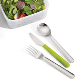Joseph Joseph GoEat Recipiente compacto 2-en-1 para alimentos, Set de cubiertos, Verde