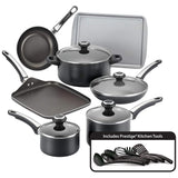 Farberware Juego de ollas y sartenes antiadherentes de alto rendimiento, 17 piezas, Negro, 1, 17