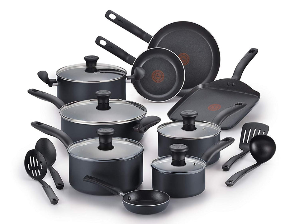 T-fal A821SI Initiatives - Set de ollas de cerámica antiadherentes, Color Carbón, 18 piezas