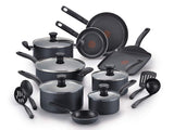T-fal A821SI Initiatives - Set de ollas de cerámica antiadherentes, Color Carbón, 18 piezas