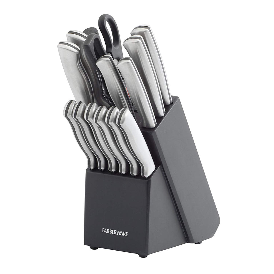 Farberware Juego de cuchillos de acero inoxidable con bloque para almacenamiento, 15 piezas