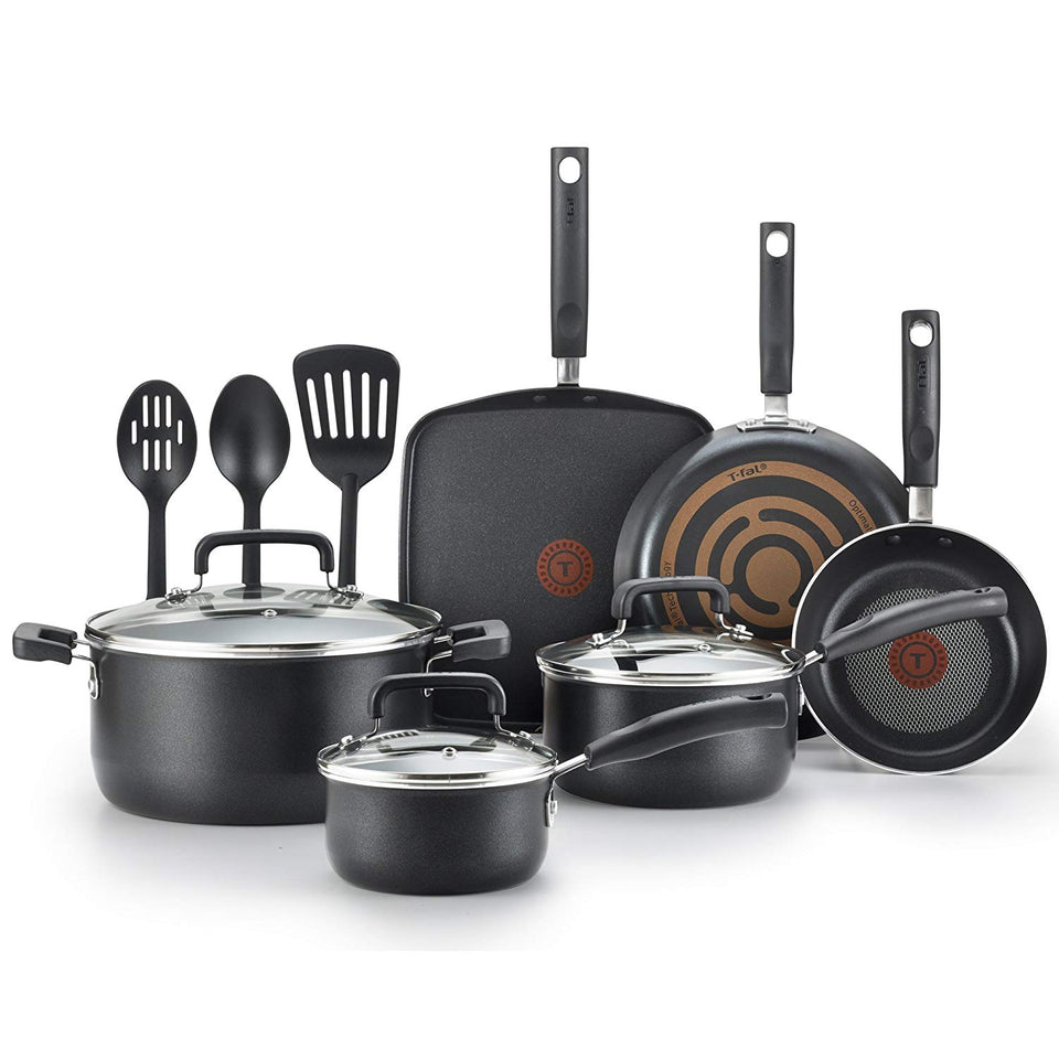 T-fal C530SC Set de Ollas y Sartenes Antiadherentes, 12 Piezas, Negro