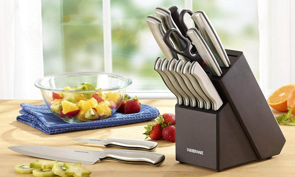 Farberware Juego de cuchillos de acero inoxidable con bloque para almacenamiento, 15 piezas
